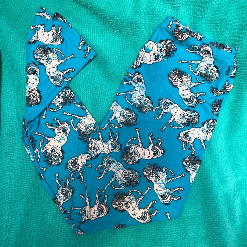 LuLaRoe leggings, bright blue w/white horses